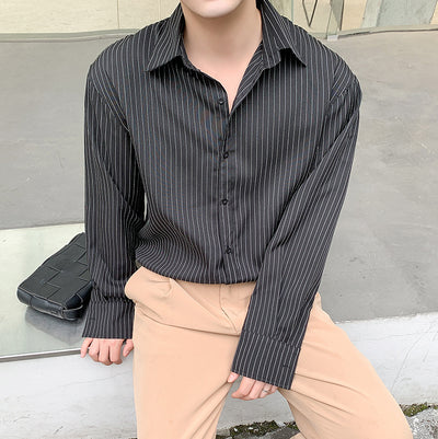 Camisa Rayada de Manga Larga Estilo Coreano para Hombre - Image 10