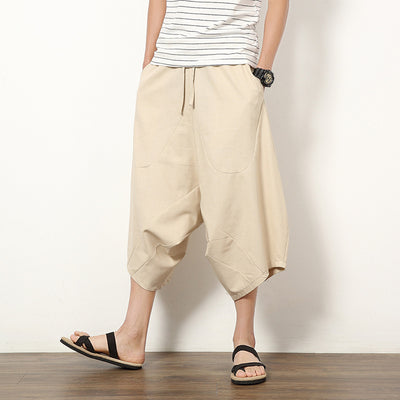 Pantalones Holgados Retro de Algodón y Lino para Hombre