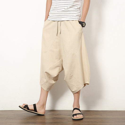 Pantalones Holgados Retro de Algodón y Lino para Hombre