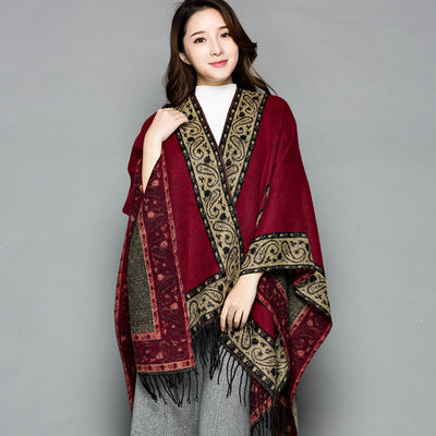 Poncho Étnico Nepali Extra Grande Acolchado para Otoño e Invierno - Image 5