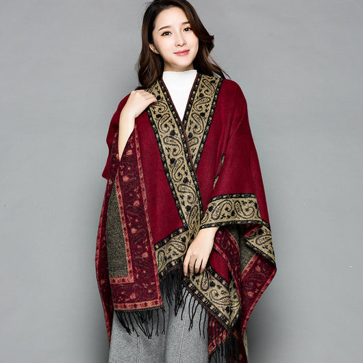 Poncho Étnico Nepali Extra Grande Acolchado para Otoño e Invierno - Image 5