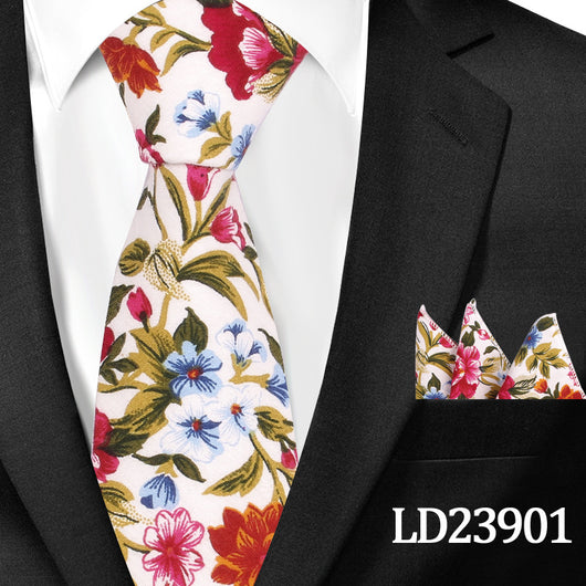 Corbata Casual de Algodón con Estampado Floral 6cm + Pañuelo de Bolsillo - Image 2