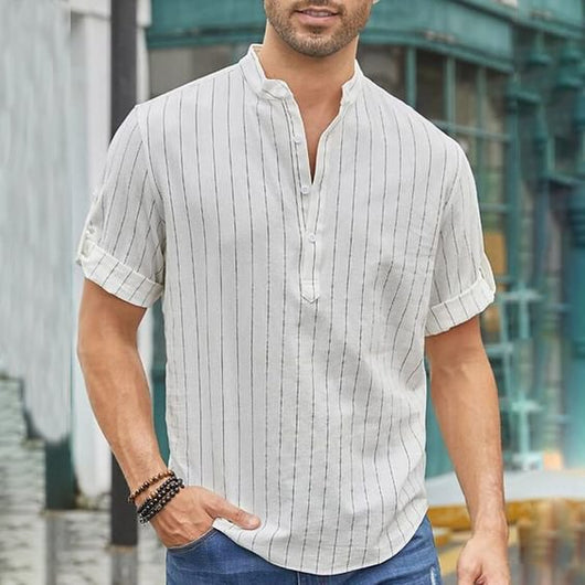 Camisa de Rayas Clásica de Manga Corta para Hombre - Image 12