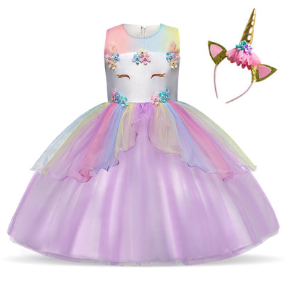 Vestido de Princesa Infantil con Falda Voluminosa y Flores para Niña