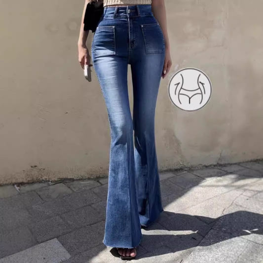 Pantalón Vaquero Talle Alto Pierna Larga Efecto Cuerno Fengqi