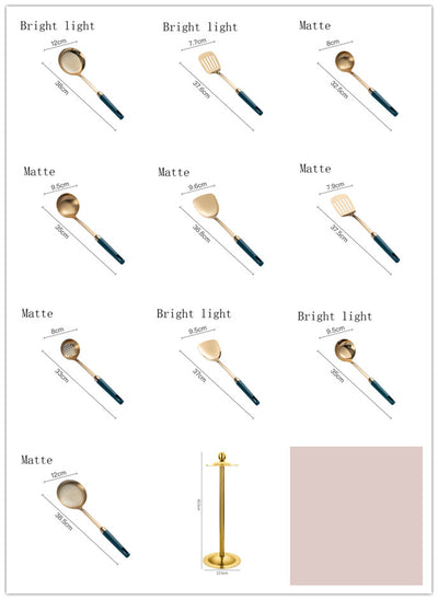 Juego de Utensilios de Cocina Acero Inoxidable Chapado en Oro Esmeralda - Image 13