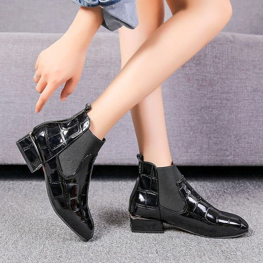 Botas Cortas de Cuero Charol con Suela Suave y Forro de Terciopelo Cálido - Image 6