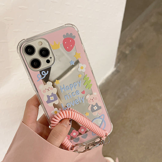 Funda TPU Espejo para Celular Osito Cartoon con Correa - Image 8