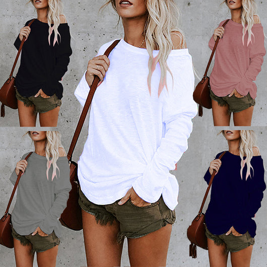 Blusa Casual de Manga Larga en Colores Sólidos para Mujer