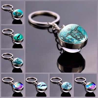 Llavero Esfera de Vidrio con Tortuga y Estrella de Mar - Diseño Divertido - Image 25