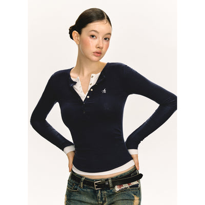 Camiseta Manga Larga Slim-fit con Cuello Falso Tejido Doble Capa - Image 3