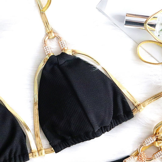 Bikini Strapless con Detalles Dorados - Image 17