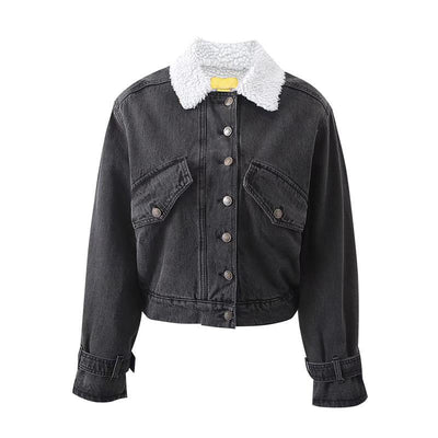 Chaqueta Denim Retro Americana con Forro de Lana para Mujer - Image 5