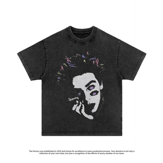 Camiseta Hombre Estilo Retro Americano Cuello Redondo Suelta Estampada Manga Corta