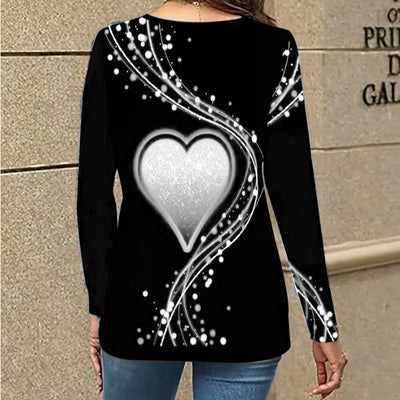 Blusa Casual de Manga Larga con Escote en V y Patrón de Corazones - Image 4