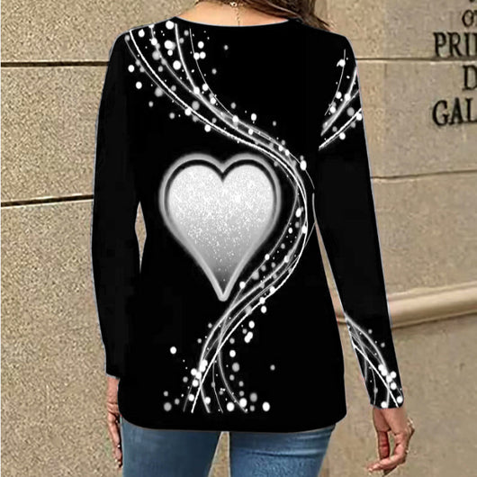 Blusa Casual de Manga Larga con Escote en V y Patrón de Corazones - Image 4