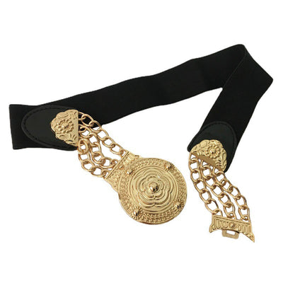Cinturón Elástico Metálico Ancho con Cadena y Flor Decorativa - Image 5