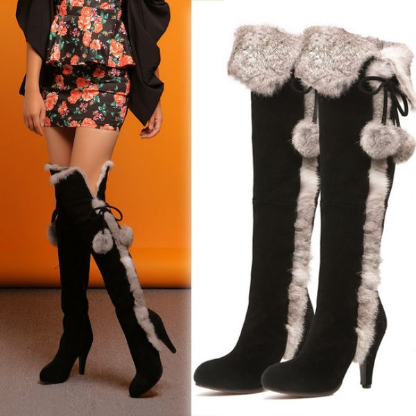 Botas Sobre la Rodilla con Pelaje de Liebre y Forro Polar para Mujer