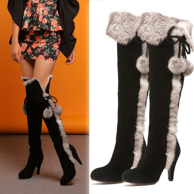 Botas Sobre la Rodilla con Pelaje de Liebre y Forro Polar para Mujer