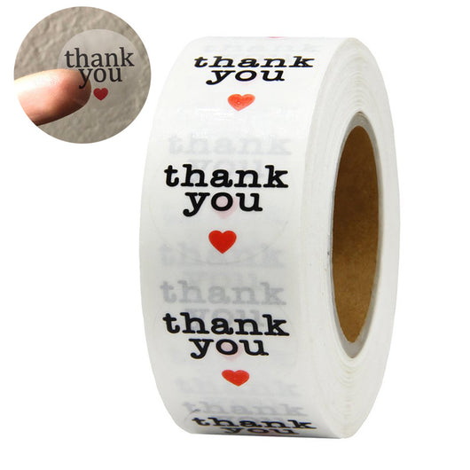 Roll of transparent round adhesive stickers with gold foil "Thank You!" text in a decorative script font. - Image 7