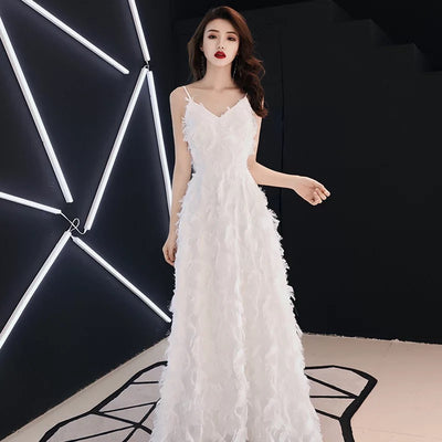 Vestido de Noche Blanco con Tirantes para Fiesta de Cumpleaños