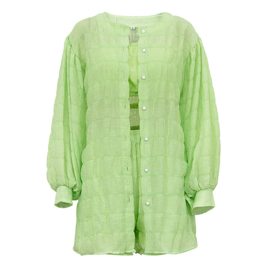 Conjunto de 3 Piezas: Blusa Suelta Manga Larga, Short Cintura Alta - Image 15