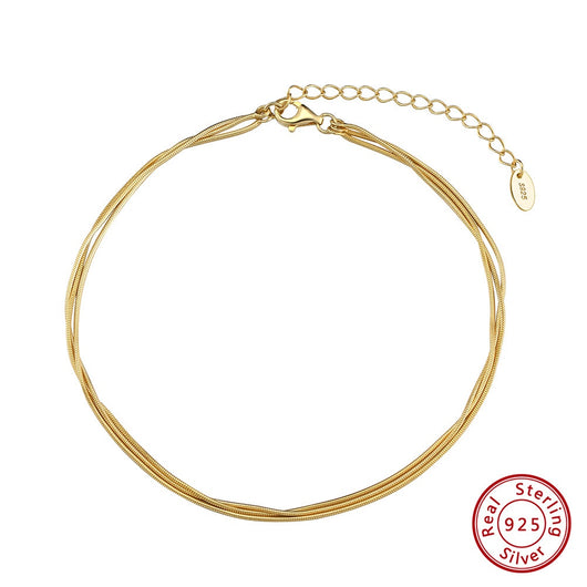 Pulsera Tobillera de Plata Esterlina 925 Triple Capa para Mujer - Image 9
