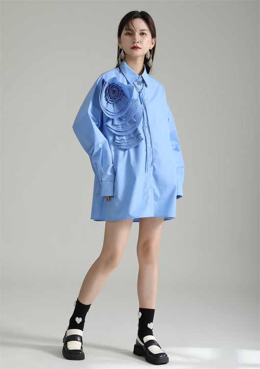 Blusa Larga con Falda Integrada - Diseño Floral 3D con Pliegues - Image 33