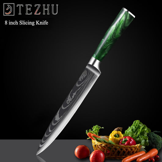 Cuchillo Damasco con Mango de Resina Verde y Grabado Láser - Image 10