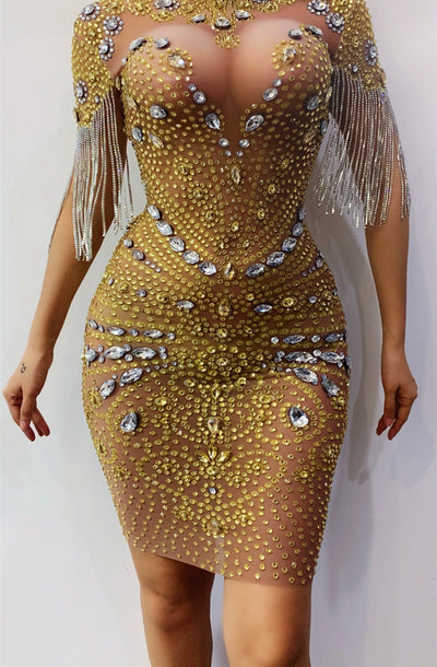 Vestido de Pasarela con Flecos y Strass para Mujer - Image 5