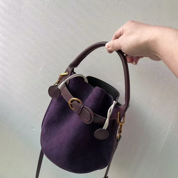 Bolso Mensajero Bucket de Terciopelo Púrpura para Mujer