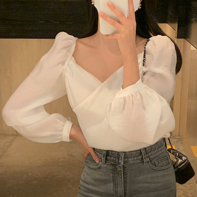 Blusa Elegante de Estilo Francés con Mangas Abullonadas - Image 3