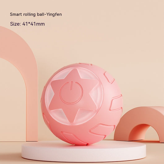 Pink smart rolling ball cat toy with a power button, measuring 41x41mm, designed to be bite-resistant. - Image 4