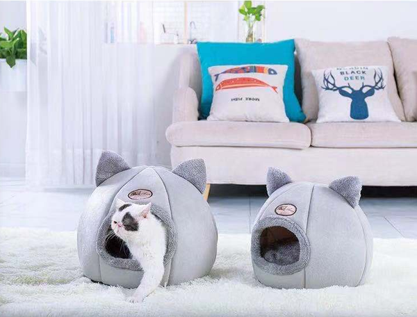 Cama Semicerrada Cálida para Gatos y Perros con Forro Peluche