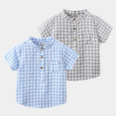 Camisa Infantil de Algodón Azul a Cuadros - Estilo Casual Cómodo