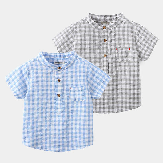 Camisa Infantil de Algodón Azul a Cuadros - Estilo Casual Cómodo