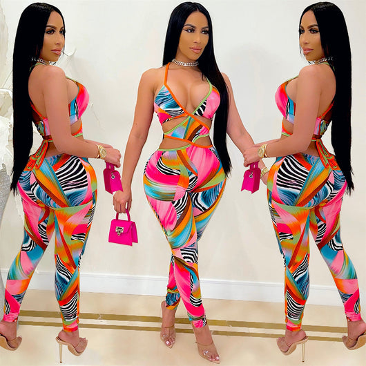 Jumpsuit Estampado Sexy para Discoteca con Amarres Cruzados - Image 8