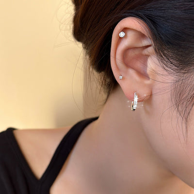 Aretes de Clip Geométricos con Circonita y Diamantes de Imitación para Mujer - Image 5