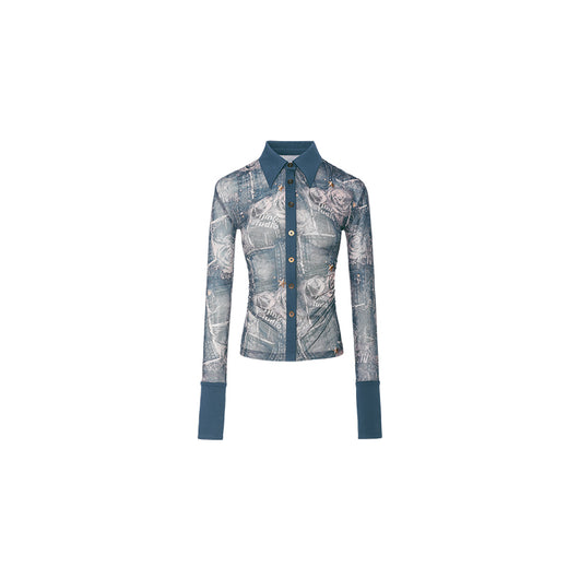 Blusa Mesh Plisada con Estampado y Cintura Ajustable - Image 10