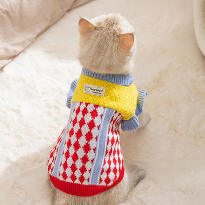 Suéter Tejido de Piña con Bloques de Color para Gatos y Mascotas - Abrigo Cálido Otoño Invierno - Image 14