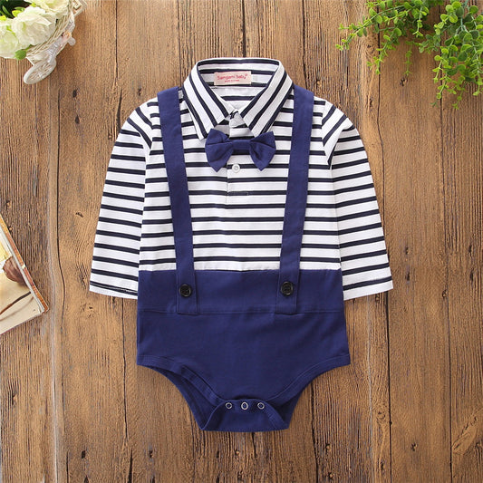 Pijama Tipo Romper de Rayas Azul Marino para Bebés - Manga Larga Primavera Otoño