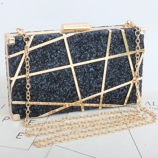 Bolso Cuadrado Pequeño con Cadena Hueca y Brillo para Mujer - Image 12