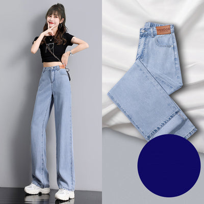 Pantalones Rectos Talle Alto Mujer Verano Tencel Pierna Ancha Seda Helada