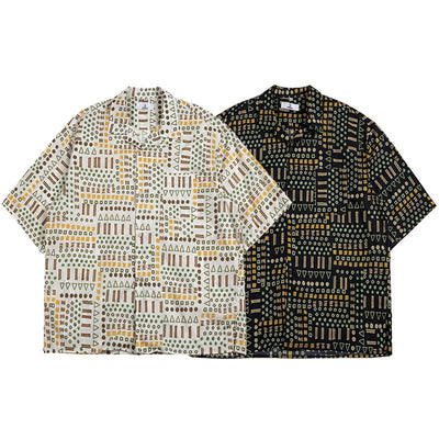 Camisa Retro de Estampado Étnico de Manga Corta para Hombre