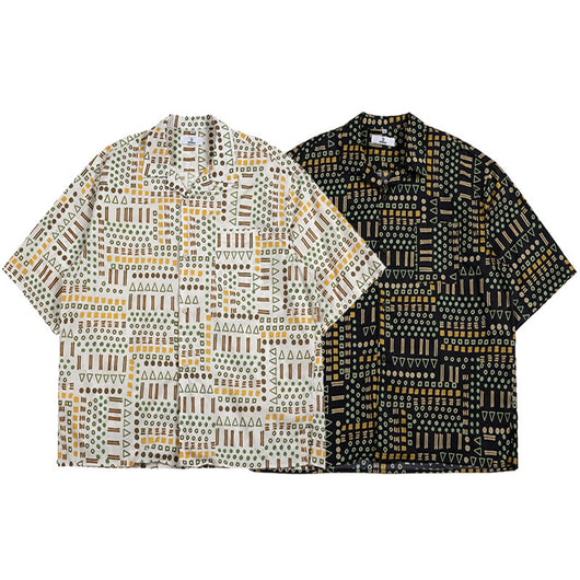 Camisa Retro de Estampado Étnico de Manga Corta para Hombre