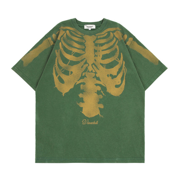 Camiseta de Algodón Lavada Estilo Vintage con Calavera para Hombre