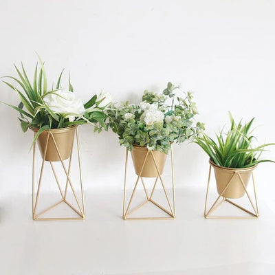 Conjunto de Flores Artificiales Doradas con Maceta Verde - Image 8
