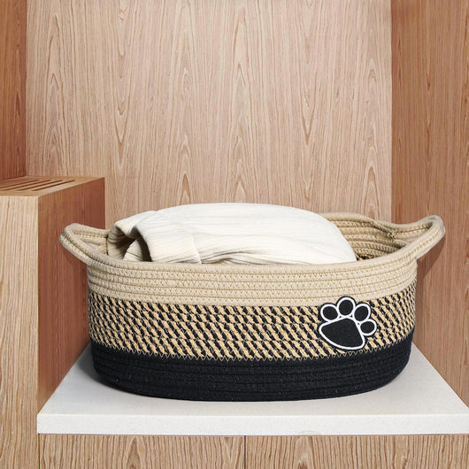 Canasta Tejida de Algodón Beige con Asa - Organizador Versátil para el Hogar - Image 7