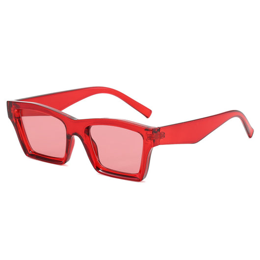 Champagne translucent rectangular sunglasses with brown lenses, featuring a simple fashion design. - Image 12