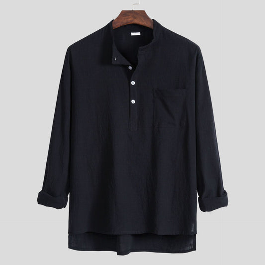 Camisa Casual de Algodón y Lino para Hombre Talla Grande - Image 2